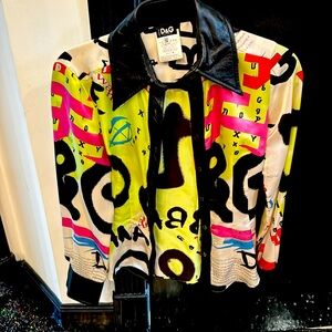 Vintage D&G button-down leather collar, leather cuffs blouse